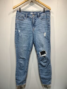 Old Navy Rockstar Skinny Jeans Size 8 Distressed Knee Blue Denim High Rise